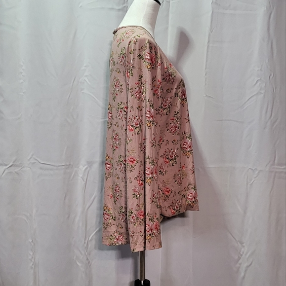 Doublju Women's Pink NWT High-Low Long Sleeve Floral V-Neck Top Size Large - Picture 6 of 11